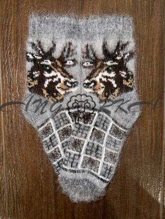 Шкарпетки з козиного пуху для школярів з оленем на сірому