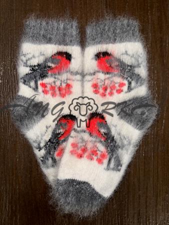 Шкарпетки дитячі з козиного пуху для дошкільнят з снігурем на білому