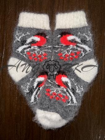 Шкарпетки дитячі з козиного пуху для дошкільнят з снігурем на сірому