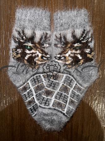 Шкарпетки дитячі з козиного пуху для дошкільнят з оленем на сірому