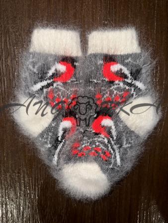 Шкарпетки дитячі з козиного пуху для малюків з снігурем на сірому