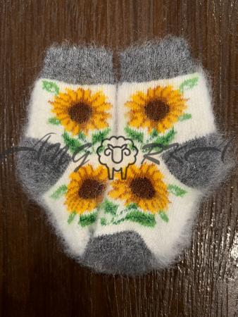 Шкарпетки дитячі з козиного пуху для малюків з соняхом на білому