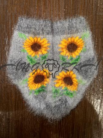 Шкарпетки дитячі з козиного пуху для малюків з соняхом на сірому