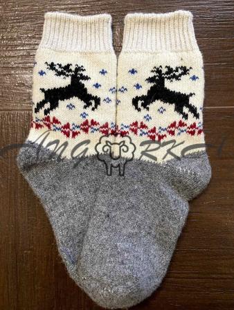 Жіночі шкарпетки з оленем польським на білому низ сірий