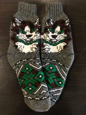 Ангорові жіночі носки котик вишивка зелена