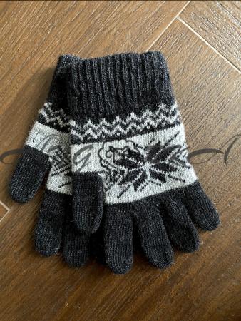 Ангорові чоловічі перчатки з орнаментом сірим на чорному