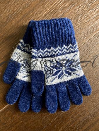 Ангорові чоловічі перчатки з орнаментом білим на синьому