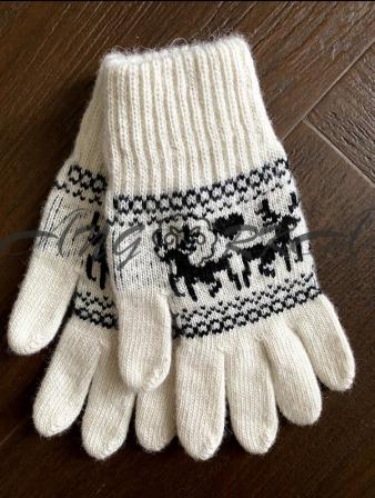 Ангорові жіночі перчатки з оленем чорним на білому