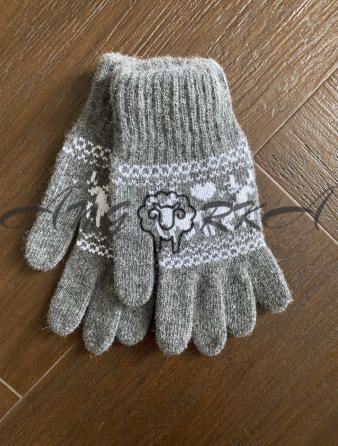 Ангорові жіночі перчатки з оленем білим на сірому