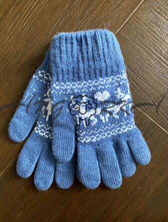 Ангорові жіночі перчатки з оленем білим на голубому