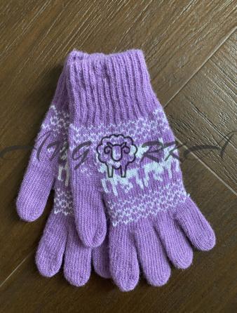 Ангорові жіночі перчатки з оленем білим на фіолетовому