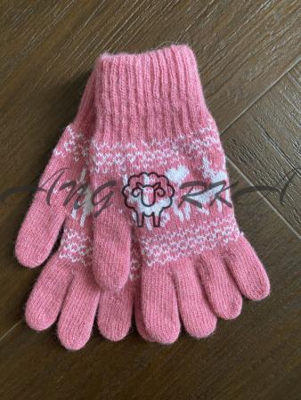 Ангорові жіночі перчатки з оленем білим на рожевому