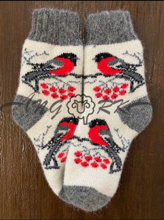 Ангорові дитячі носки р.3 снігур з сірим крилом на білому
