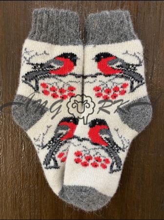 Ангорові дитячі носки р.4 снігур з сірим крилом на білому