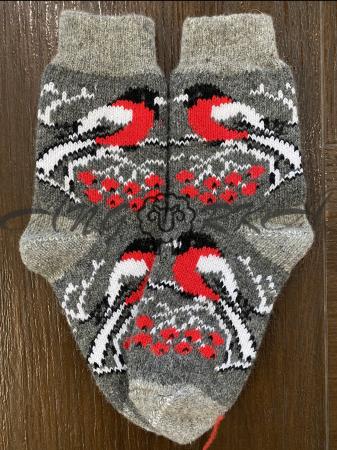 Ангорові жіночі носки з снігурем на темно сірому