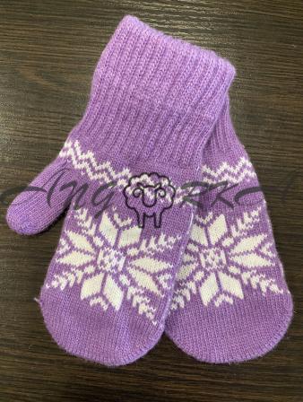 Ангорові жіночі рукавички зірочка біла на фіолетовому