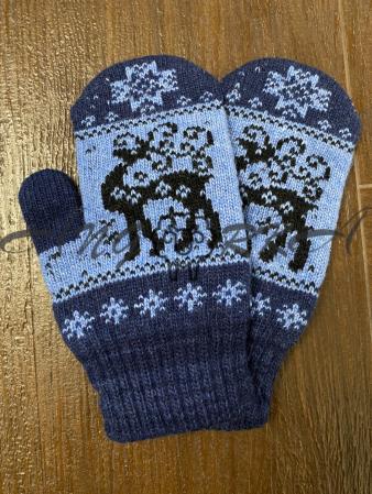 Ангорові жіночі рукавички олень кучері сині 