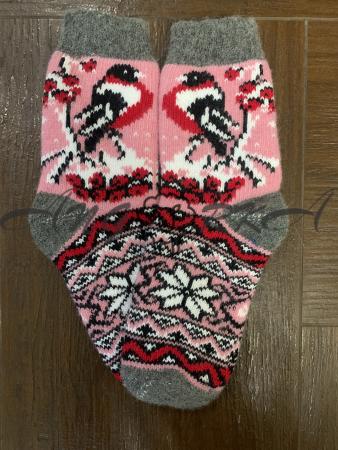 Ангорові жіночі носки снігур із зірочкою на рожевому
