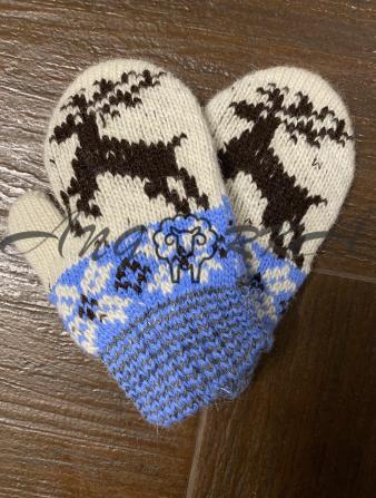 Ангорові дитячі рукавички для немовлят олень коричневий на білому
