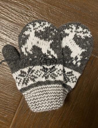 Ангорові дитячі рукавички для малюків олень білий на сірому