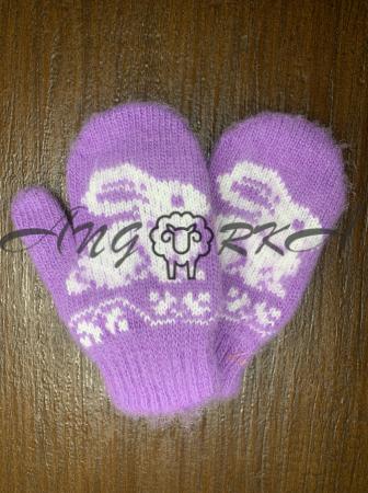 Ангорові дитячі рукавички для малюків кролик на фіолетовому