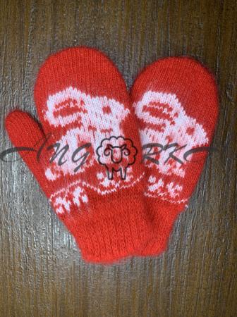 Ангорові дитячі рукавички для малюків кролик на червоному
