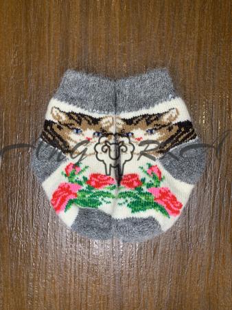 Ангорові дитячі носки р.1 котик із розочкою сірий