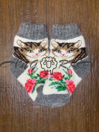 Ангорові дитячі носки р.2 котик із розочкою сіра