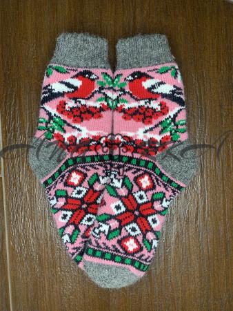 Ангорові дитячі носки р.3 снігур на рожевому