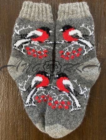 Ангорові дитячі носки р.4 снігур з білим крилом на сірому